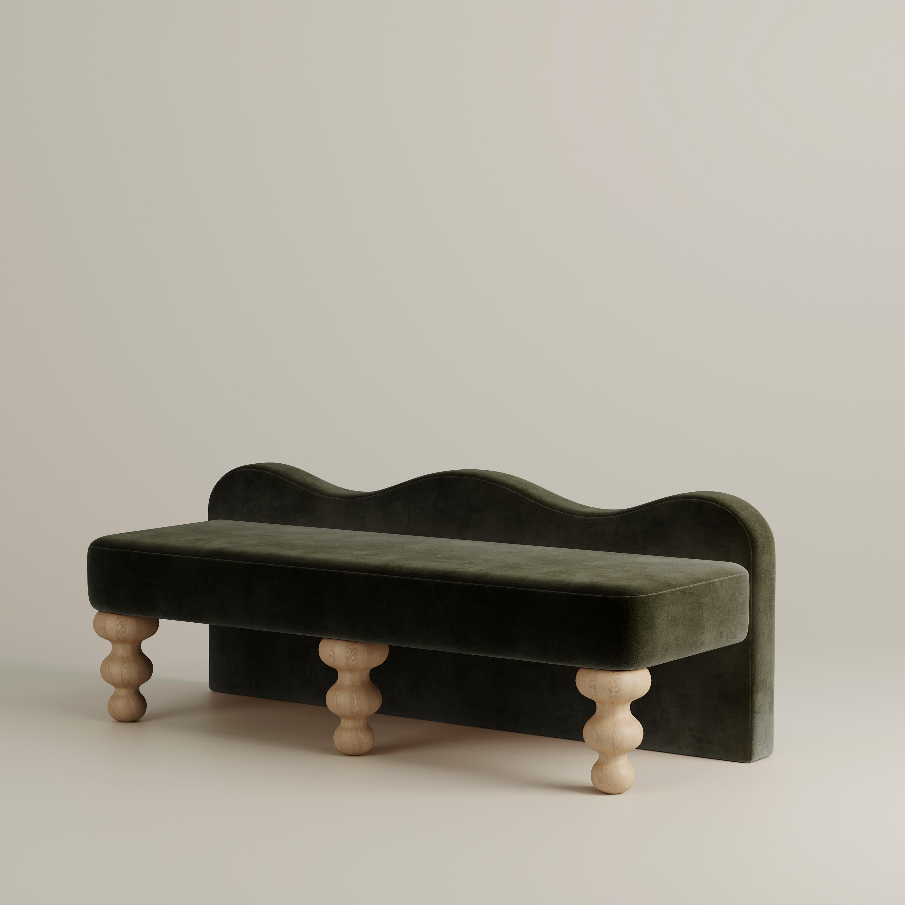 Banc festonné « Celine » en faux mohair sarcelle profond de Christiane Lemieux en vente 5