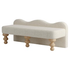 "Celine" Scalloped Bench in Deep Teal Faux Mohair by Christiane Lemieux