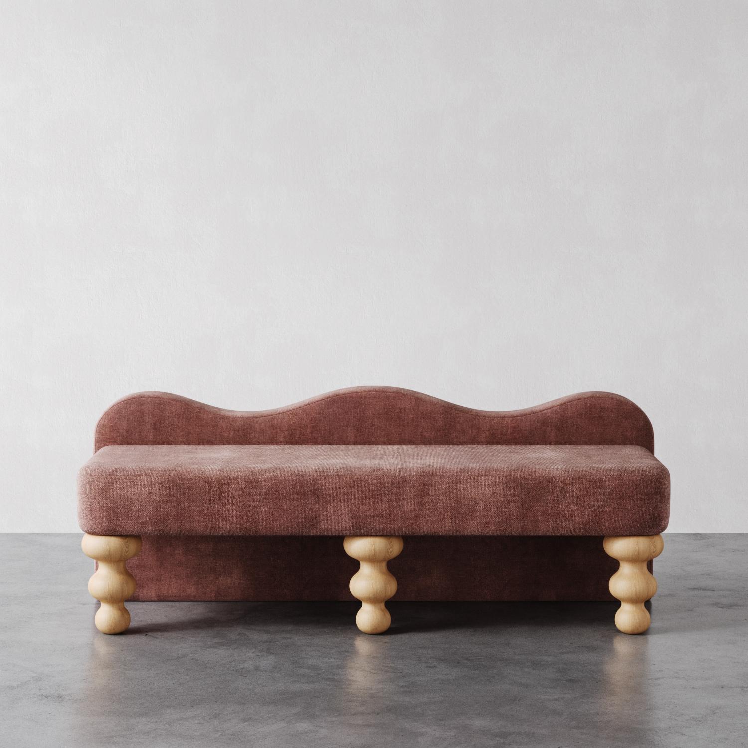 XXIe siècle et contemporain Banc festonné « Celine » en faux mohair sarcelle profond de Christiane Lemieux en vente