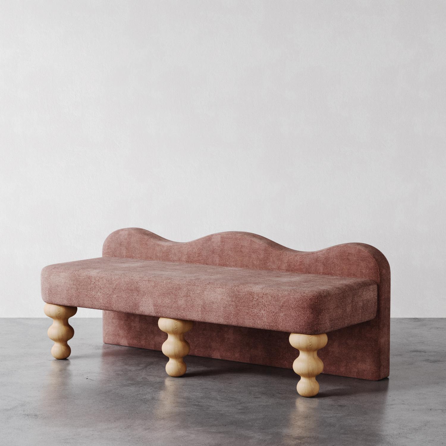 Tissu Banc festonné « Celine » en faux mohair sarcelle profond de Christiane Lemieux en vente