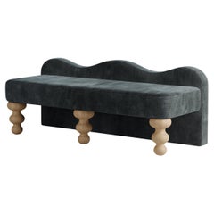"Celine" Scalloped Bench in Deep Teal Faux Mohair by Christiane Lemieux