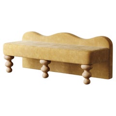 "Celine" Scalloped Bench in Gold Faux Mohair by Christiane Lemieux