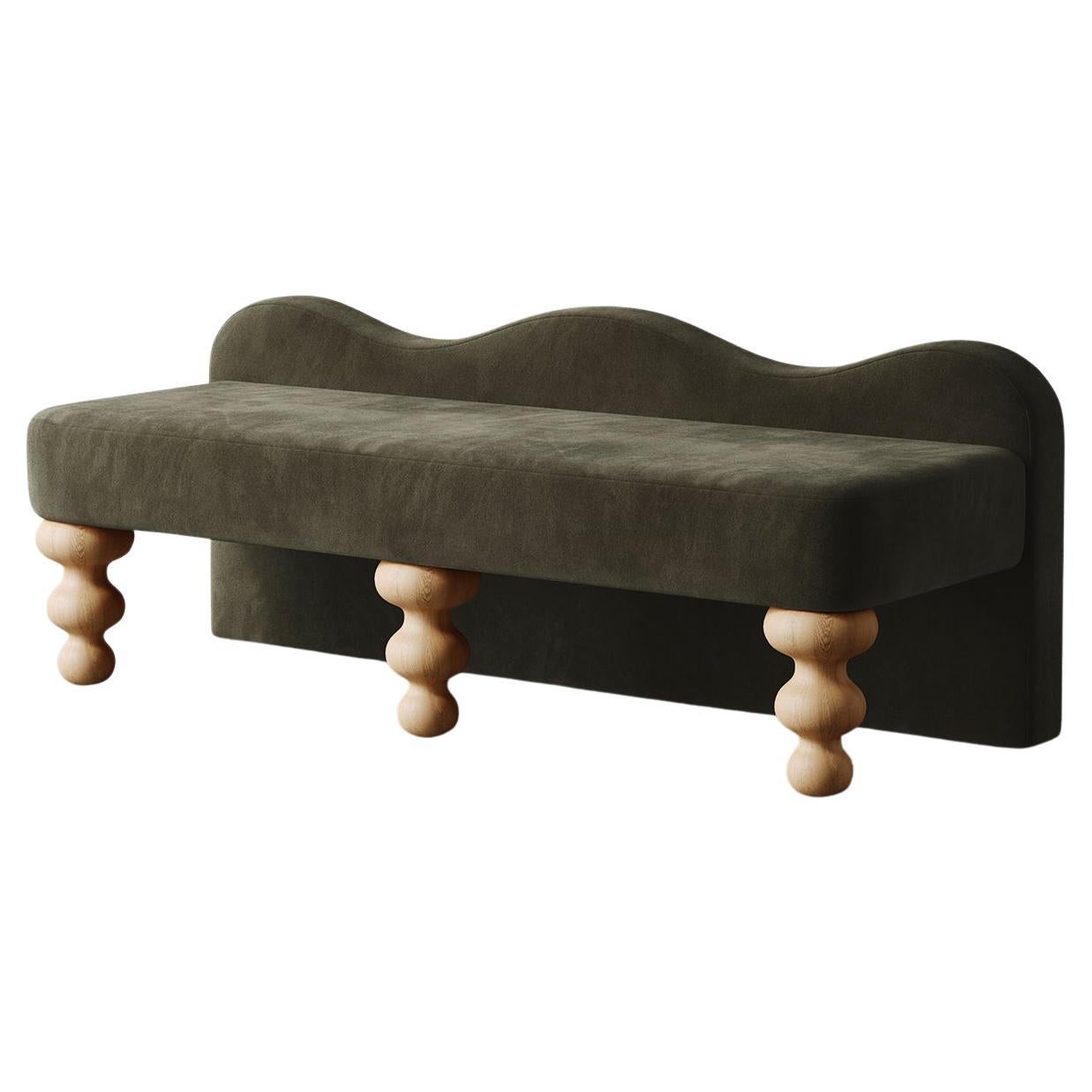 "Celine" Scalloped Bench - Olive Velvet by Christiane Lemieux