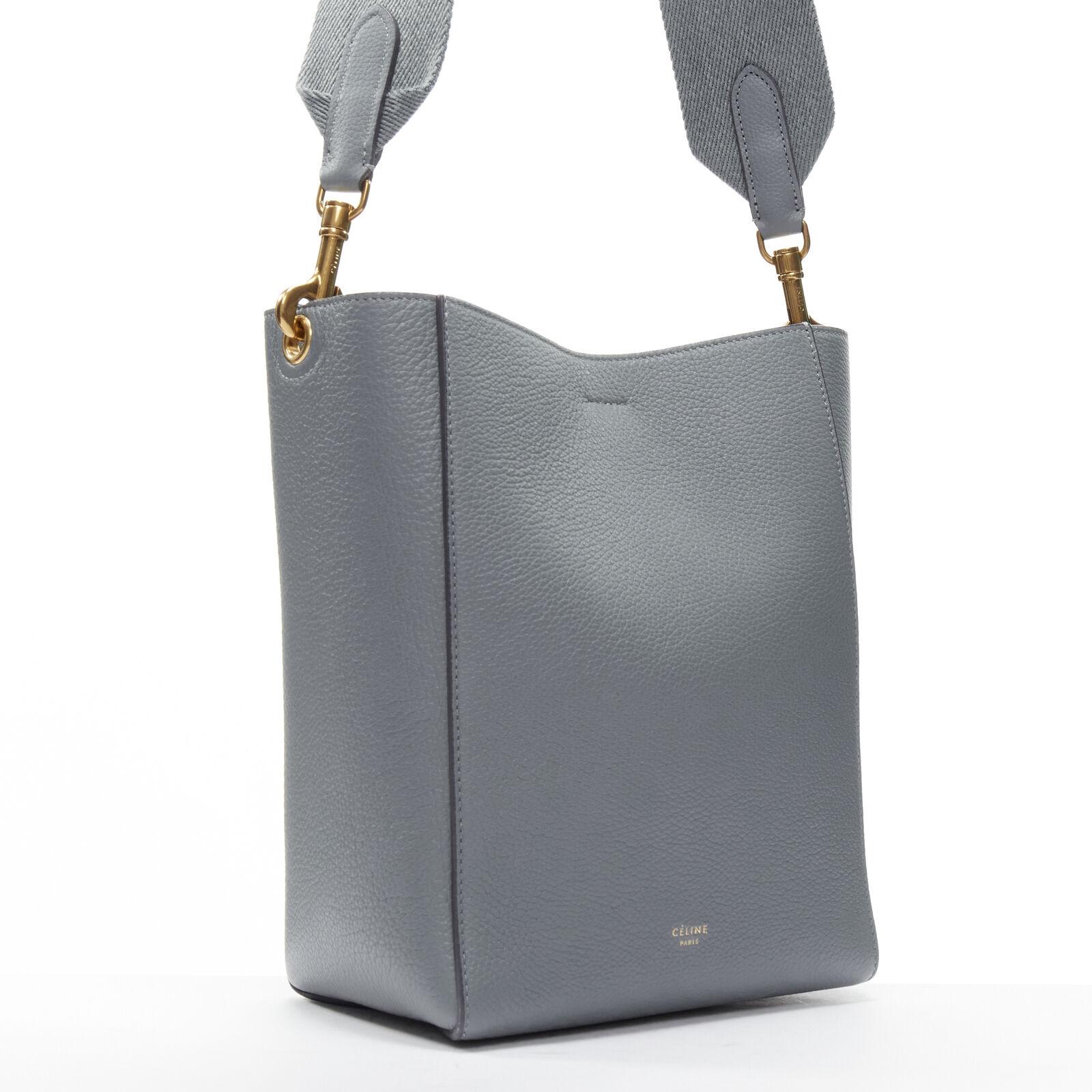 CELINE Seau Sangle blue calf leather canvas strap bucket shoulder bag In Excellent Condition In Hong Kong, NT
