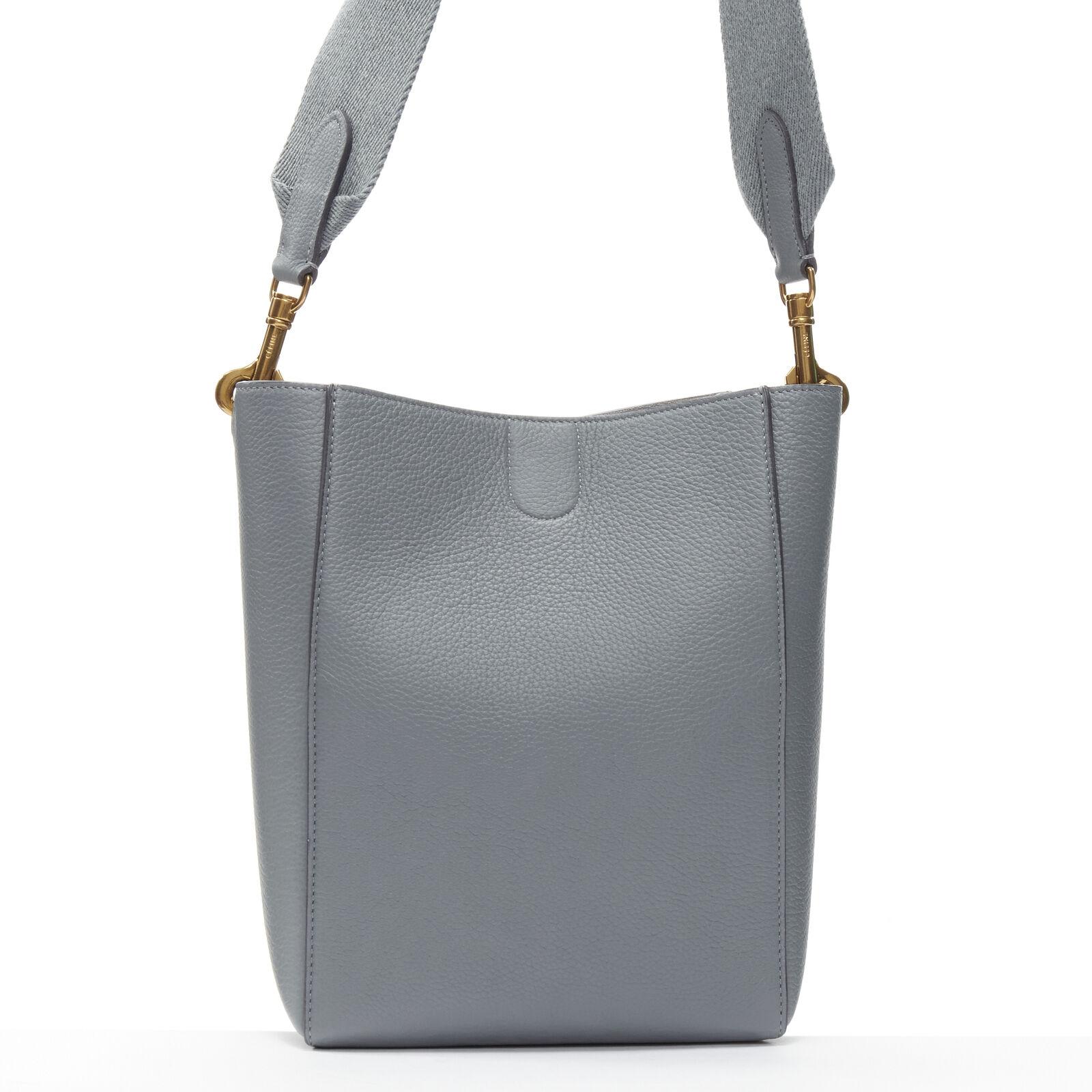 CELINE Seau Sangle blue calf leather canvas strap bucket shoulder bag 1