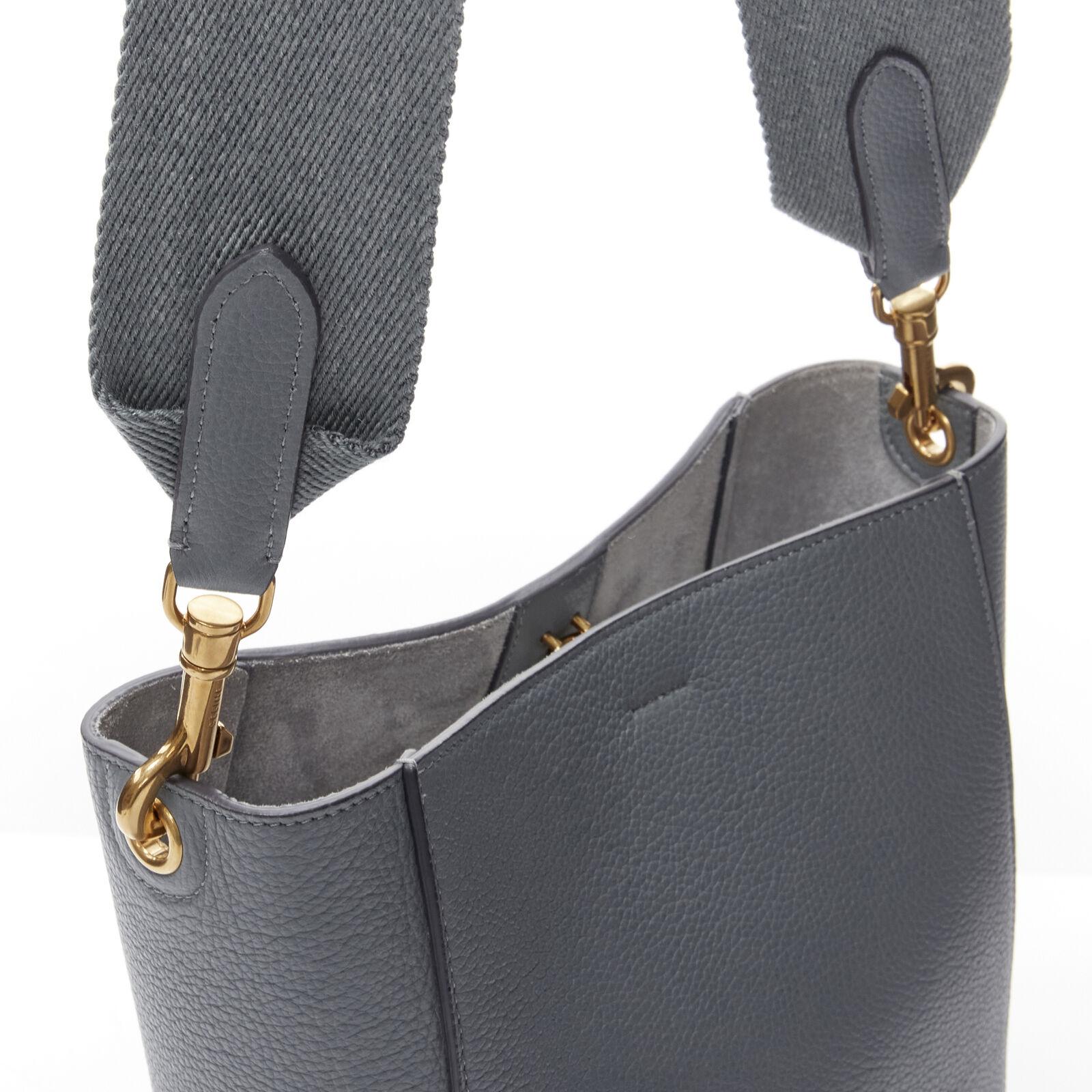 CELINE Seau Sangle blue calf leather canvas strap bucket shoulder bag 3