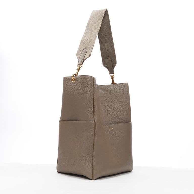 CELINE Seau Sangle taupe grey grained leather slit pocket canvas strap  pinch bag at 1stDibs | celine sangle taupe, celine sangle bag taupe, celine  sangle strap