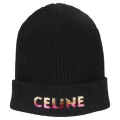 Celine Sequin Embellished Ribbed Wool Beanie One Size