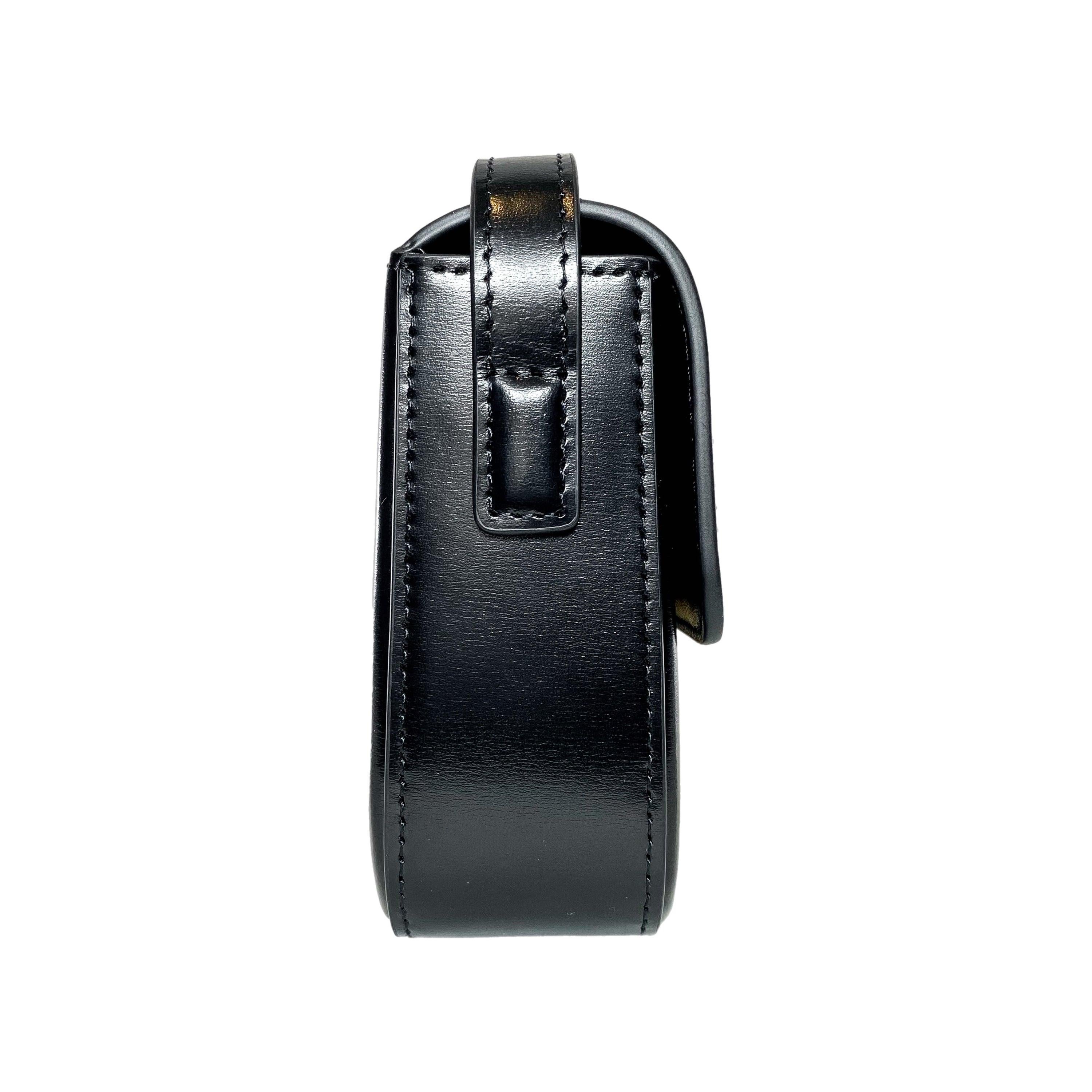 Celine Shiny Black Calfskin Triomphe Shoulder Bag For Sale 2