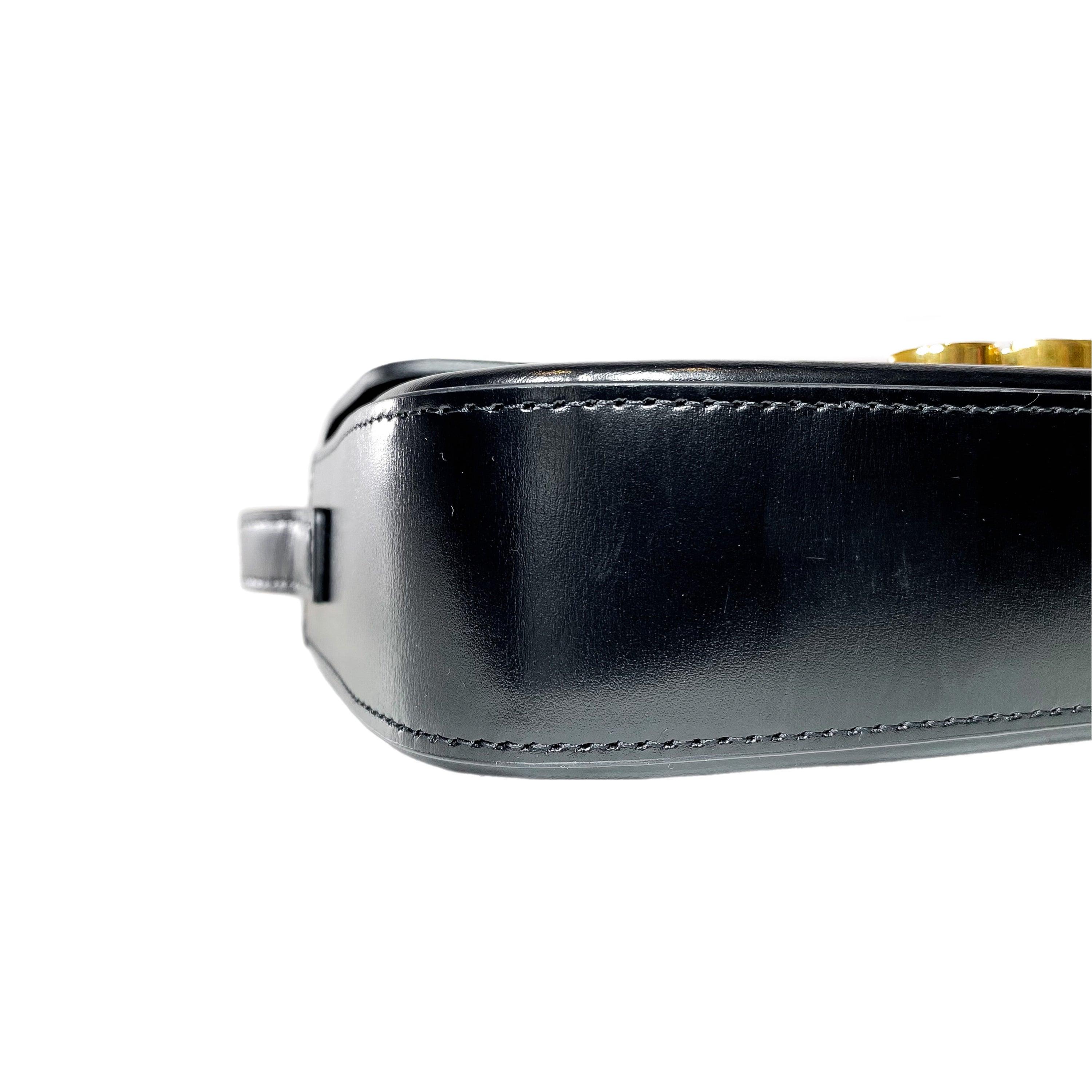 Celine Shiny Black Calfskin Triomphe Shoulder Bag For Sale 4