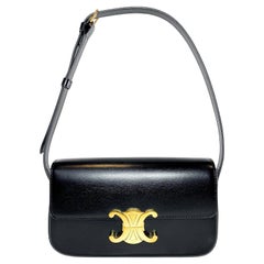 Celine Shiny Black Calfskin Triomphe Shoulder Bag