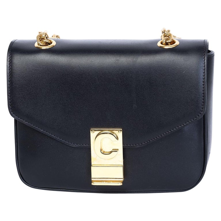 Celine C Shiny Calfskin Shoulder Bag Small With Pampille Black
