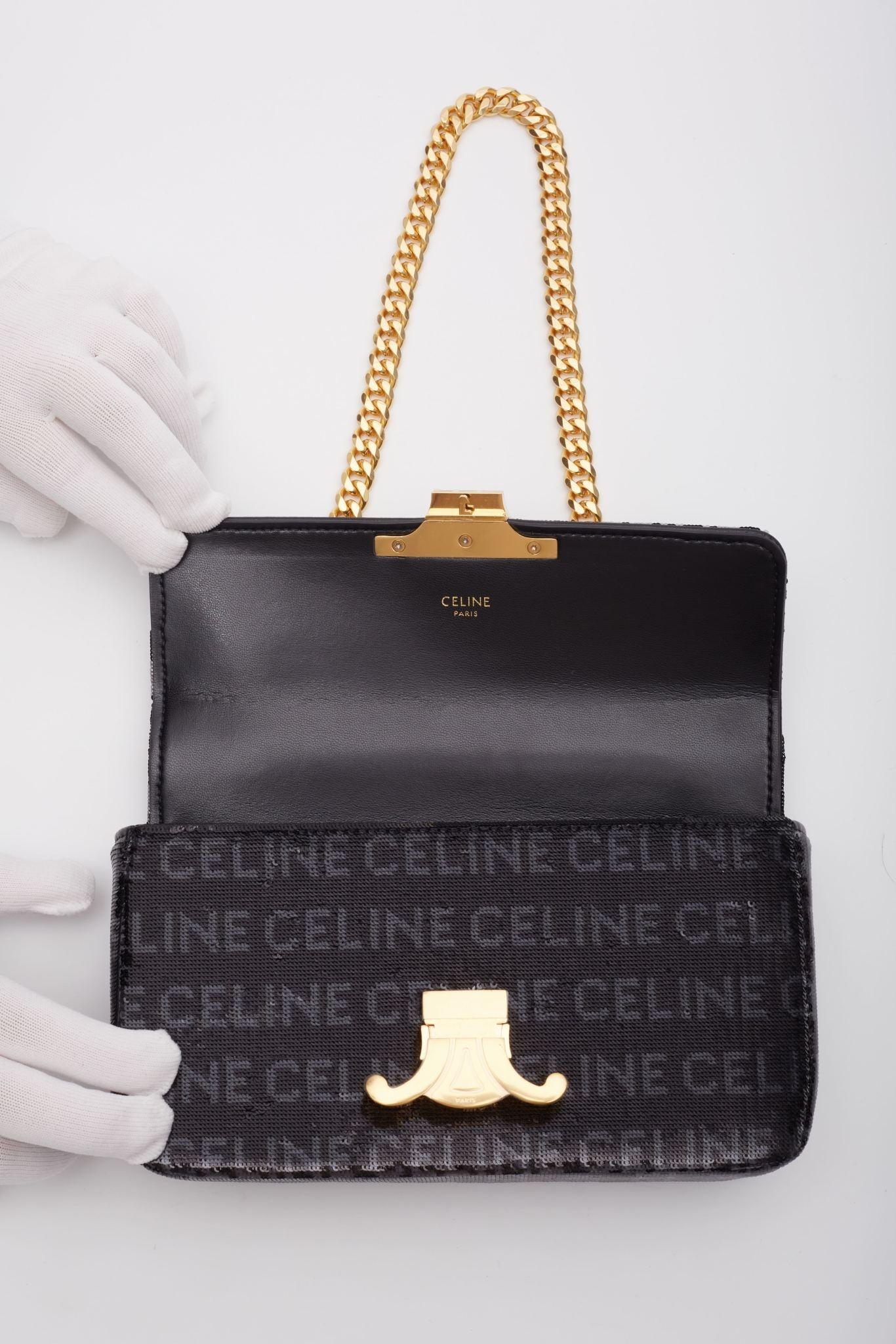 Celine Shiny Sequins Logo Triomphe Shoulder Bag For Sale 5