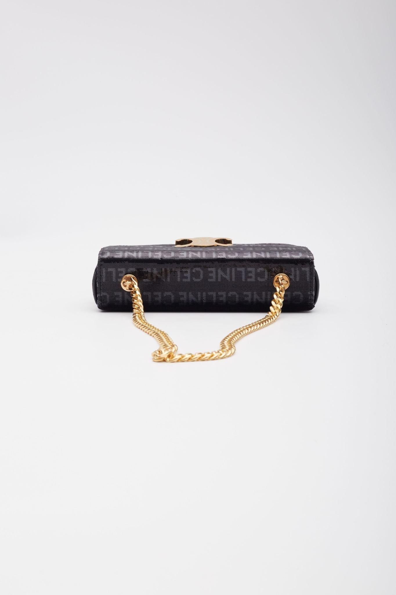 Celine Shiny Sequins Logo Triomphe Shoulder Bag In Excellent Condition For Sale In Montreal, Quebec