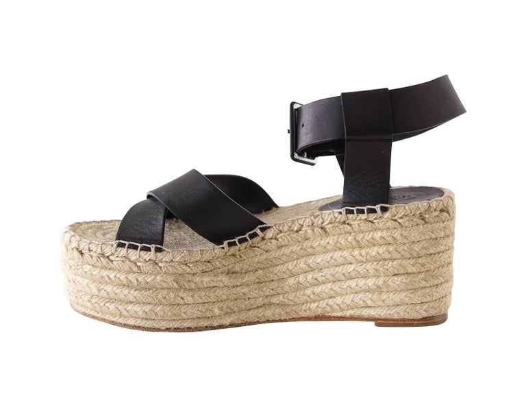 Celine Shoe Wedge Black Ankle Strap Platform Sandal 39 / 9 For Sale at ...