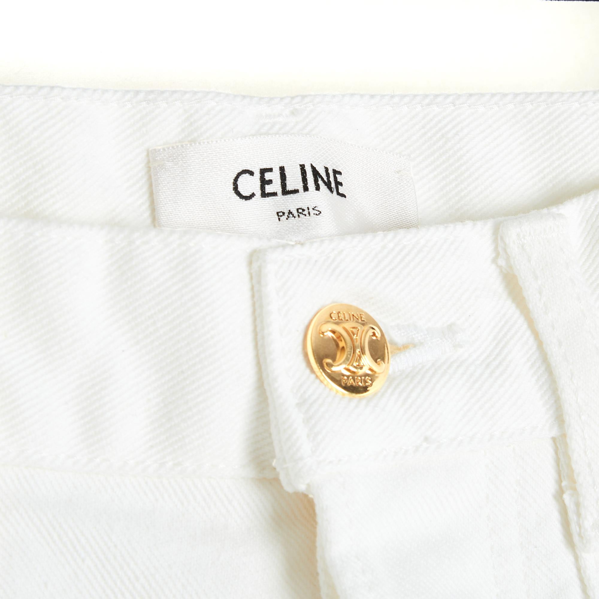 Celine Short FR38 FR40 Slimane Triomphe White Denim Shorts US28 29 Céline Gris en venta