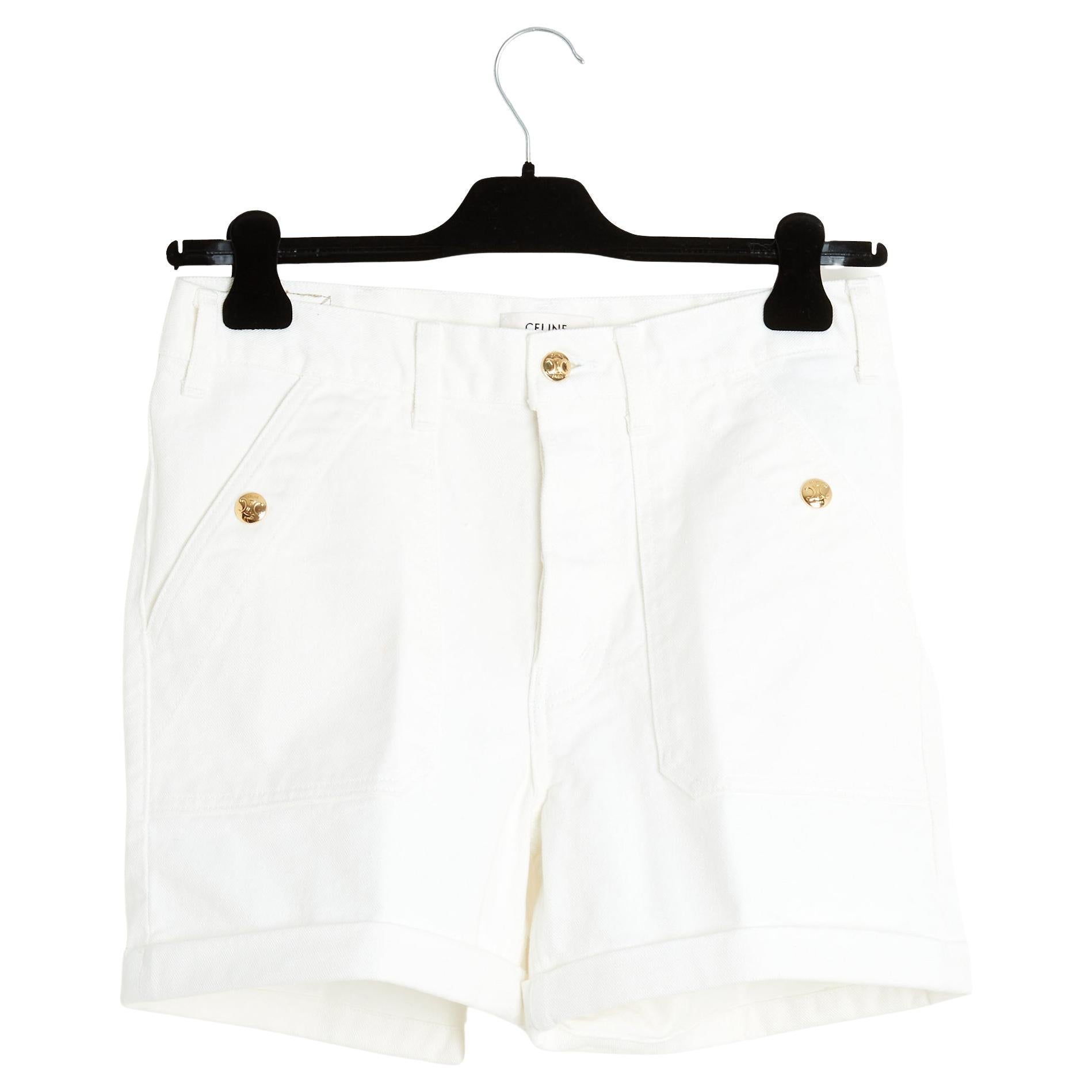 Celine Short FR38 FR40 Slimane Triomphe White Denim Shorts US28 29 Céline en venta