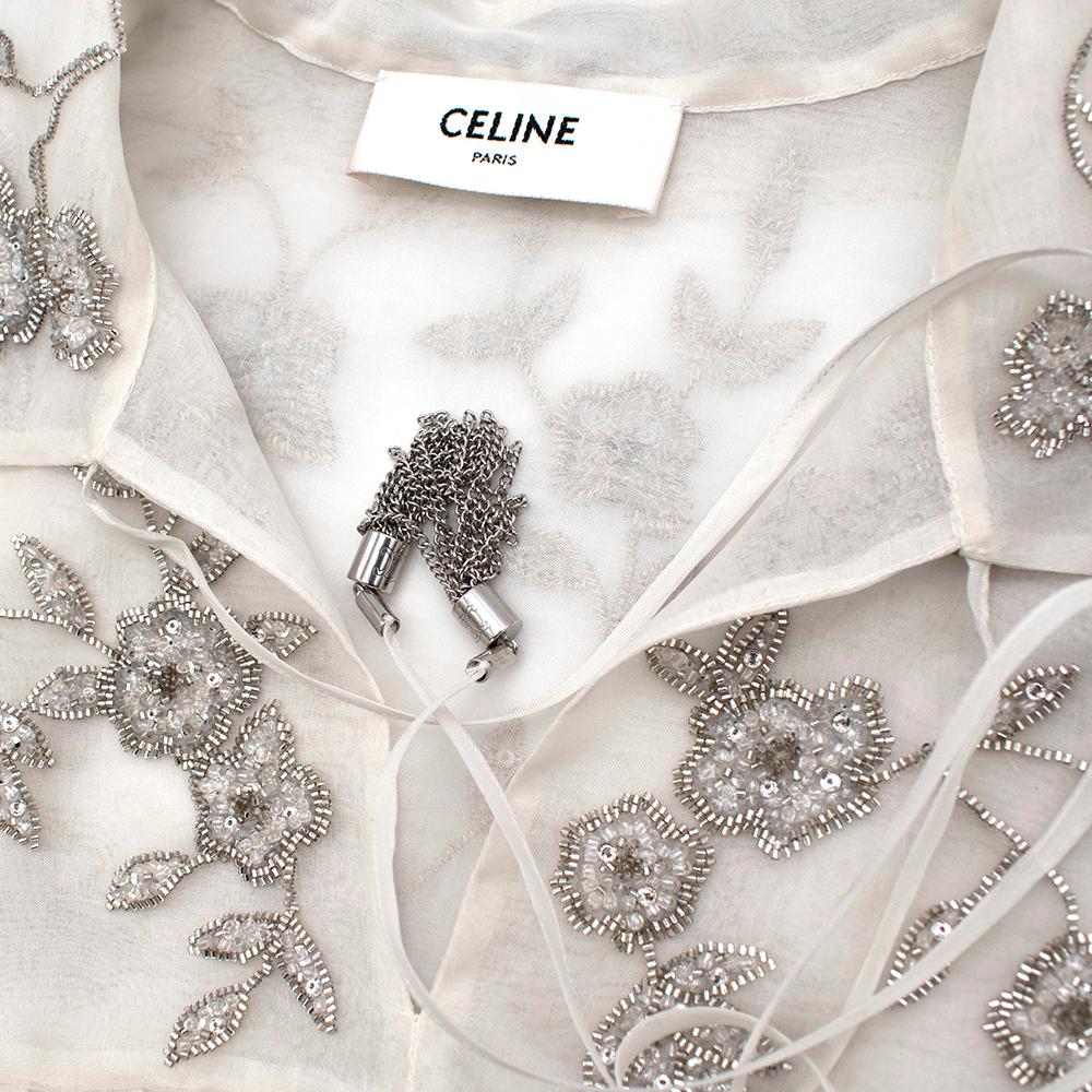 Celine Silk Organza Embroidered Prairie Blouse - Size US 0-2 In New Condition In London, GB