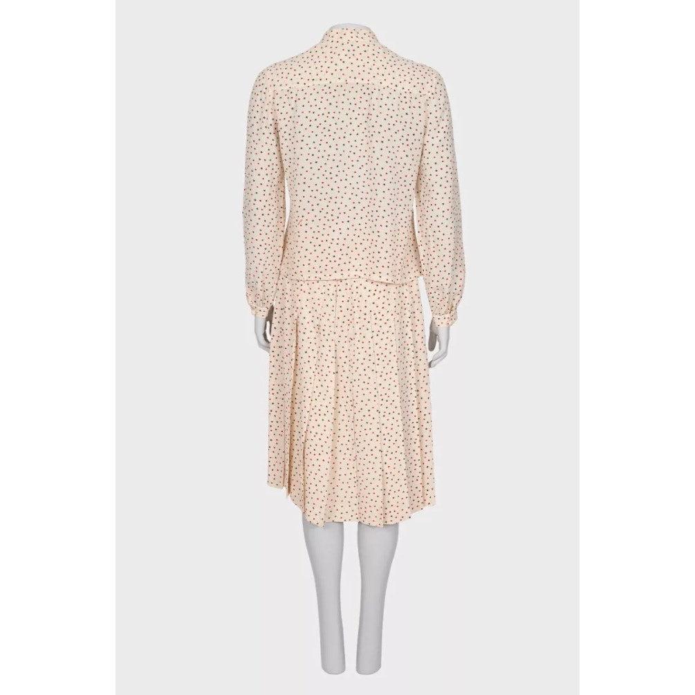 Beige Celine Silk Printed Blouse & Skirt Set - Size FR44 For Sale