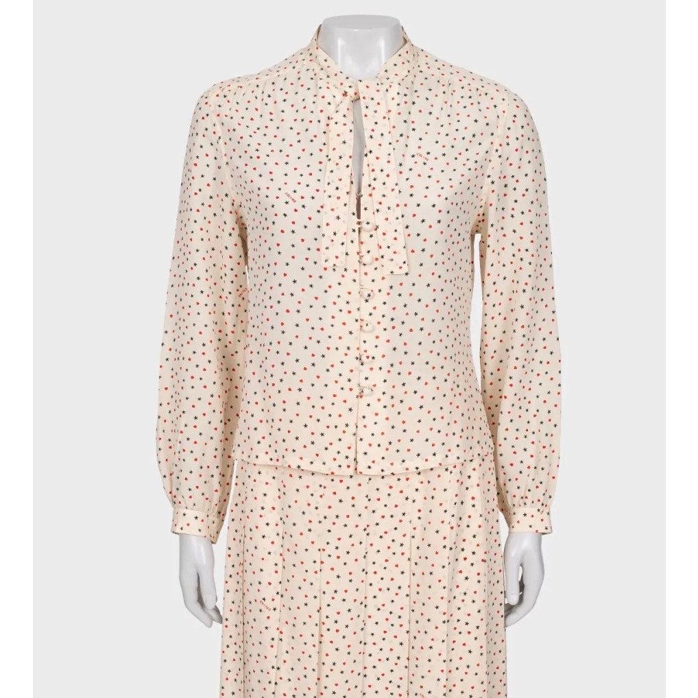 Women's Celine Silk Printed Blouse & Skirt Set - Size FR44 For Sale