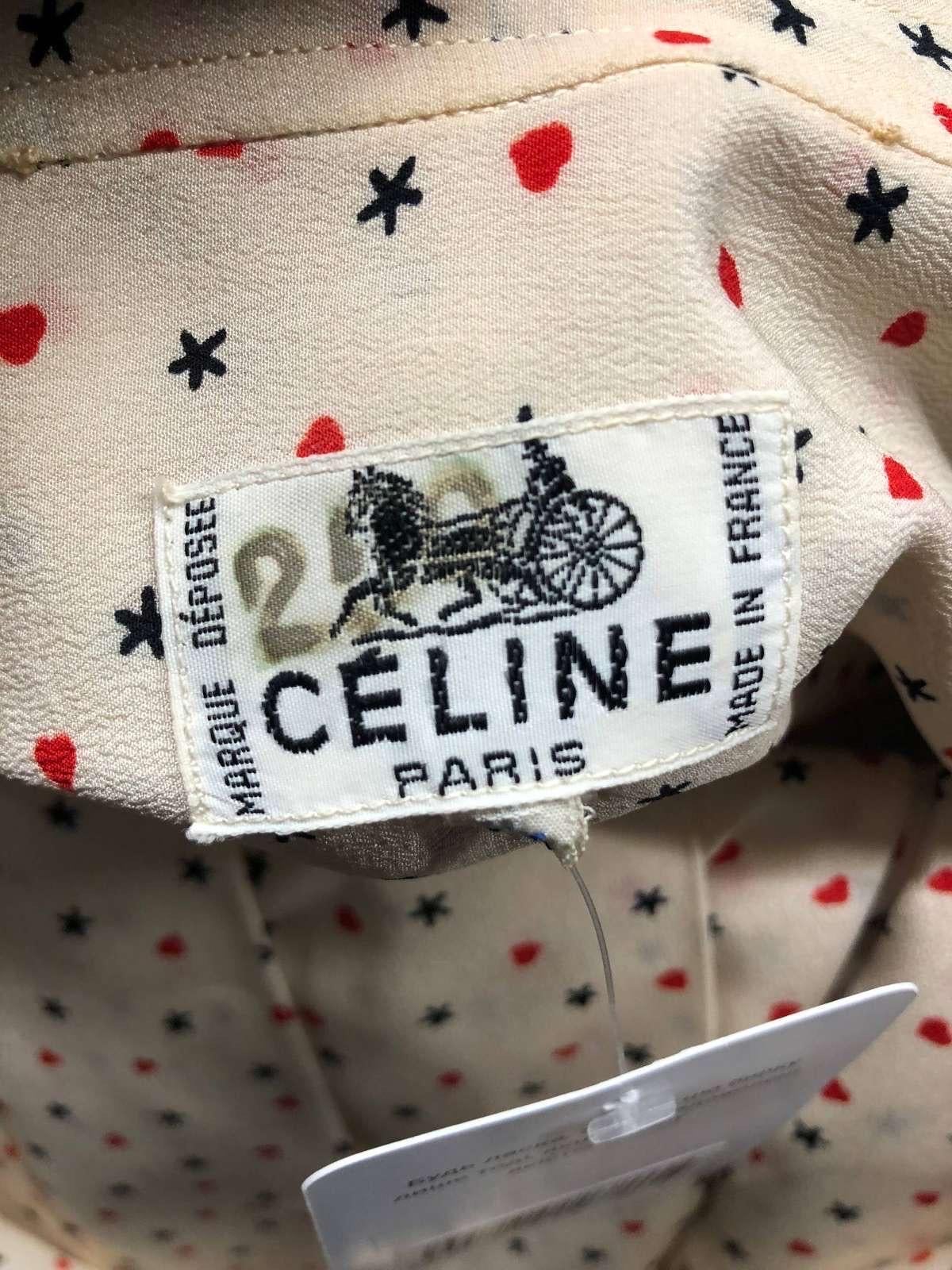 Celine Silk Printed Blouse & Skirt Set - Size FR44 For Sale 4