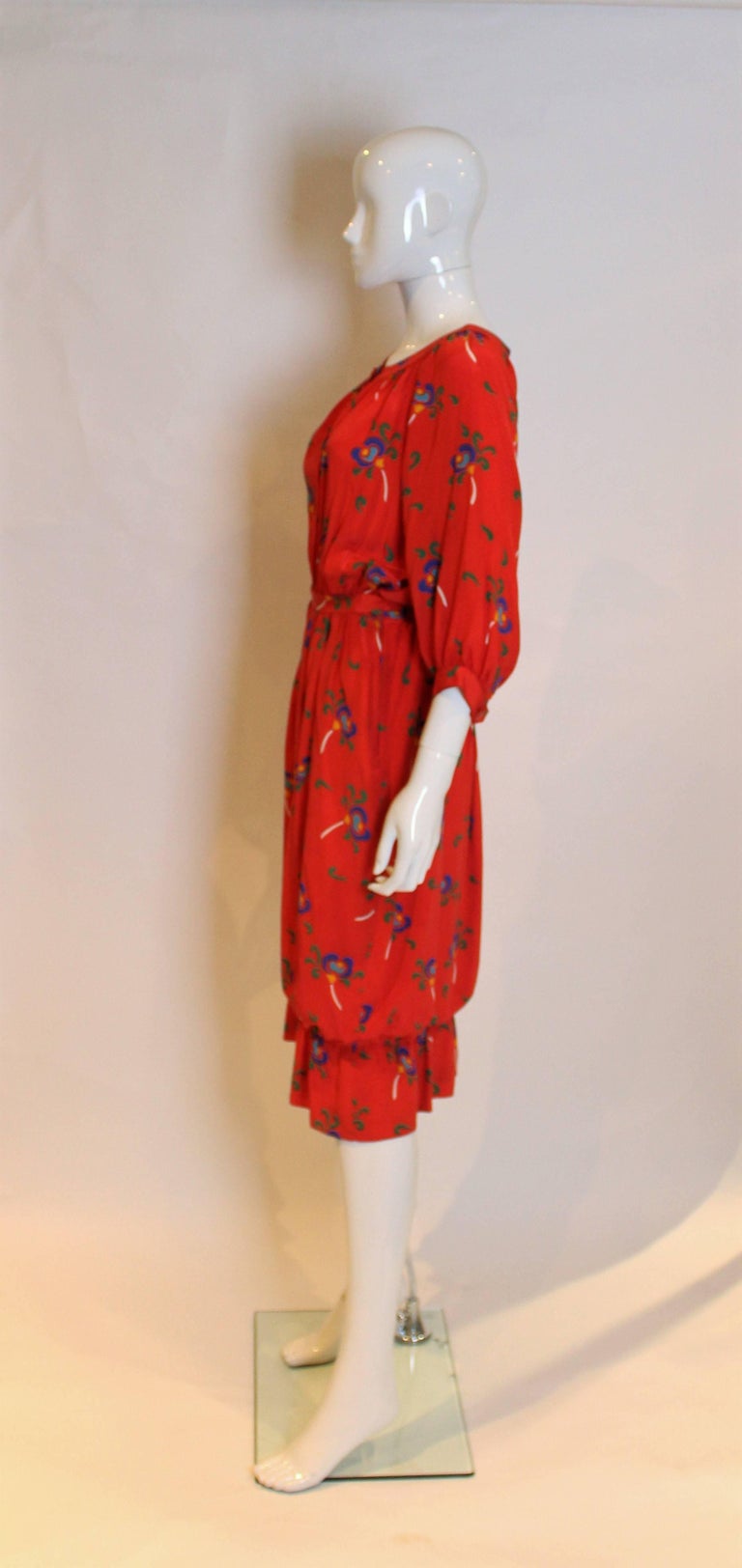 Celine Silk Red Floral Dress For Sale at 1stDibs