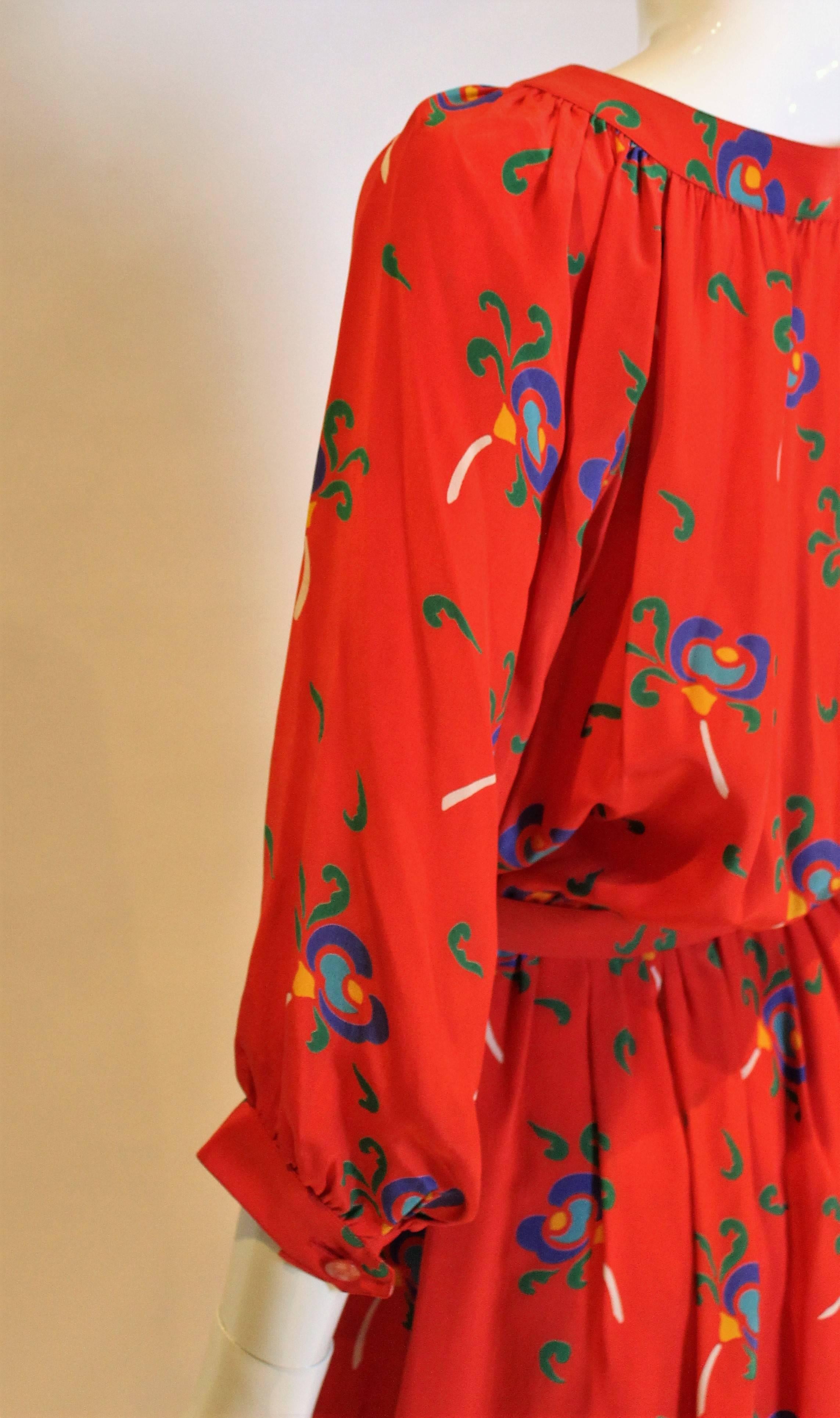 Celine Silk Red Floral Dress  In Excellent Condition In London, GB