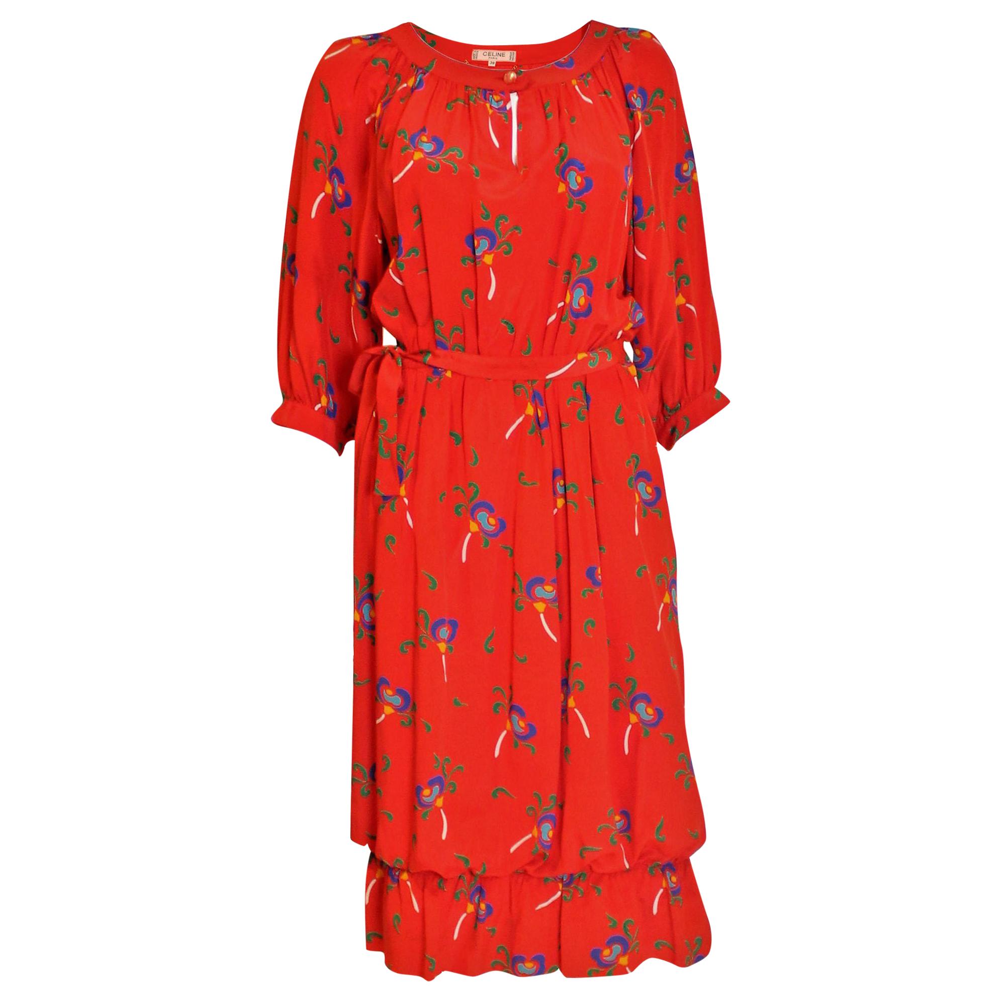 Celine Silk Red Floral Dress 