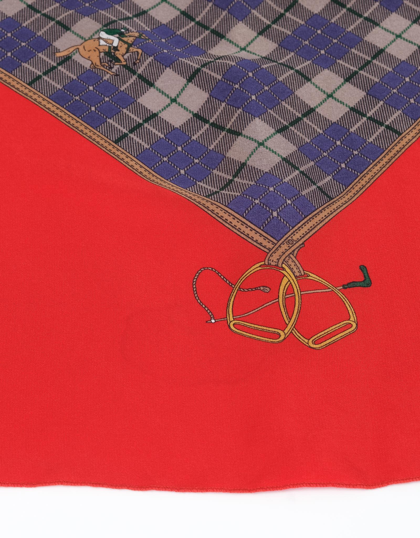 Celine Silk Summer Plaid & Equestrian Motif Stole  In Good Condition In Montreal, Quebec