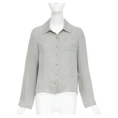 CELINE silk Triomphe Chain Jacquard embroidered logo crop blouse shirt FR36 S
