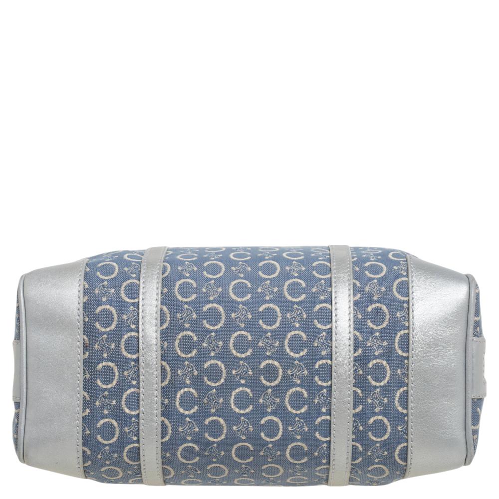 Women's Celine Silver/Blue Macadam Fabric and Leather Satchel
