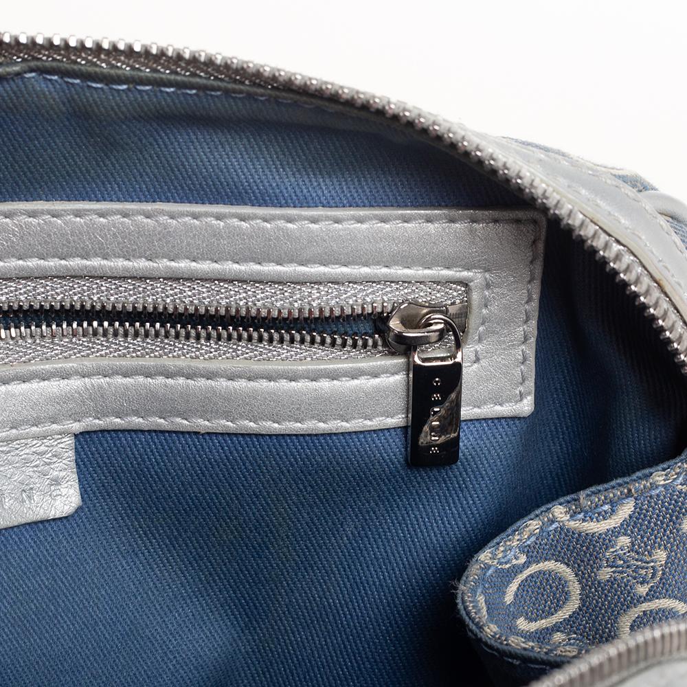 Celine Silver/Blue Macadam Fabric and Leather Satchel 1