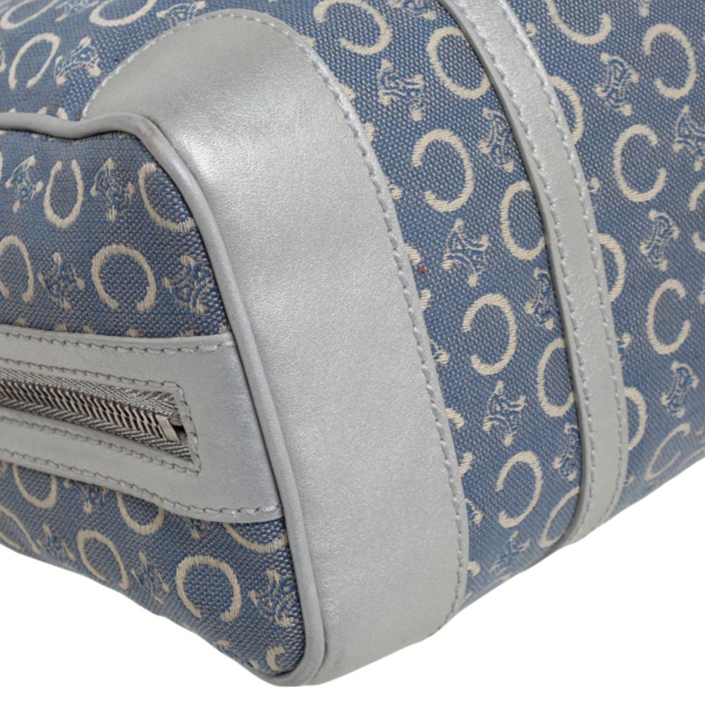 Celine Silver/Blue Macadam Fabric and Leather Satchel 3