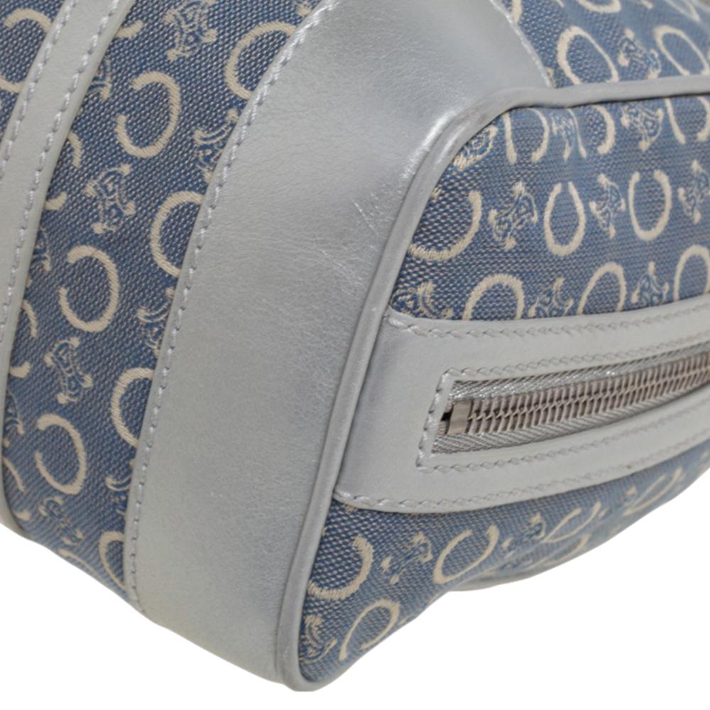 Celine Silver/Blue Macadam Fabric and Leather Satchel 4