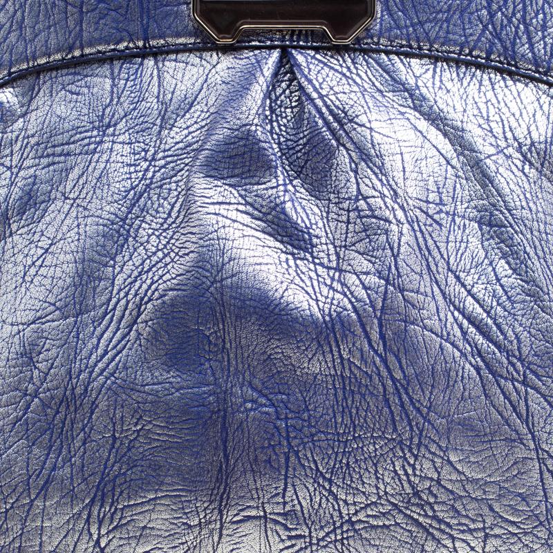 Celine Silver/Blue Textured Leather Top Handle Bag 5