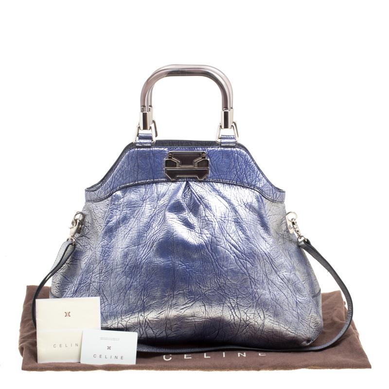 Celine Silver/Blue Textured Leather Top Handle Bag 6