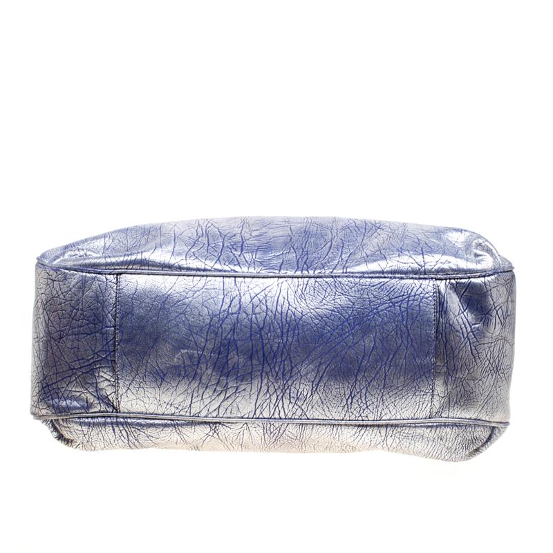 Celine Silver/Blue Textured Leather Top Handle Bag 1