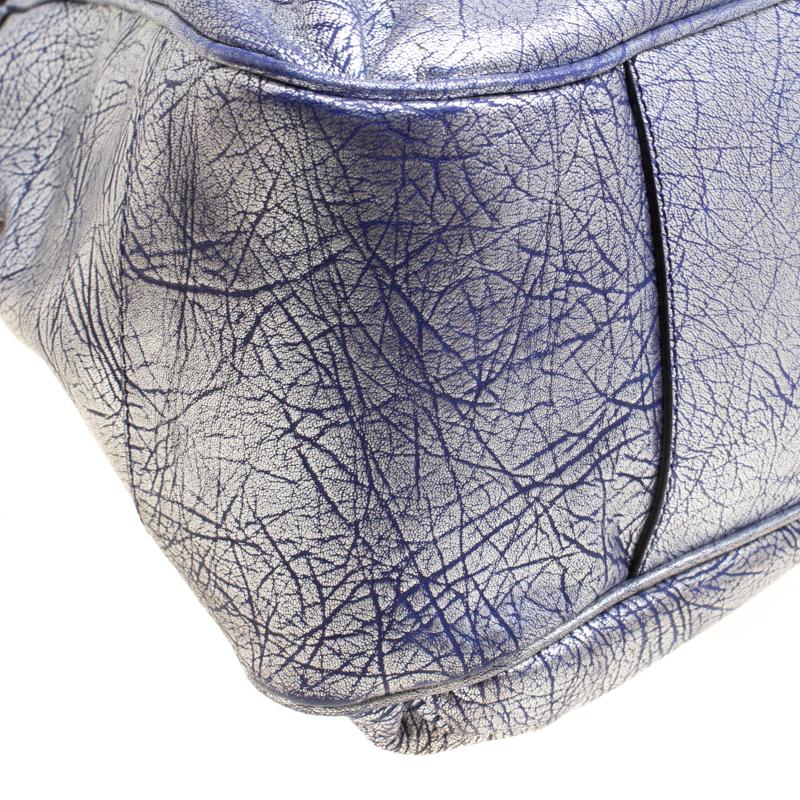 Celine Silver/Blue Textured Leather Top Handle Bag 4