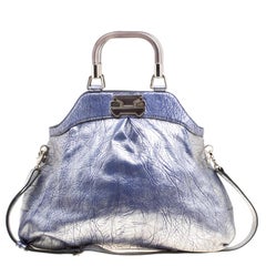 Celine Silver/Blue Textured Leather Top Handle Bag