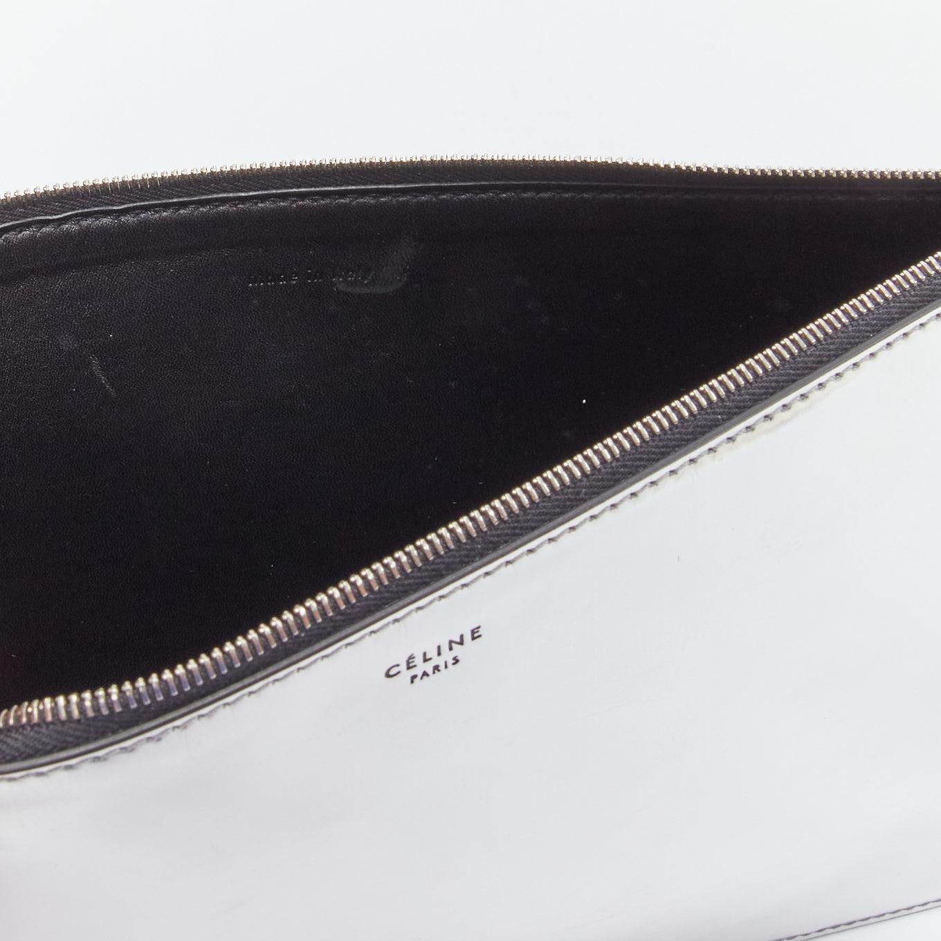 CELINE silver mirrored leather flat O ring zip pouch clutch bag 1