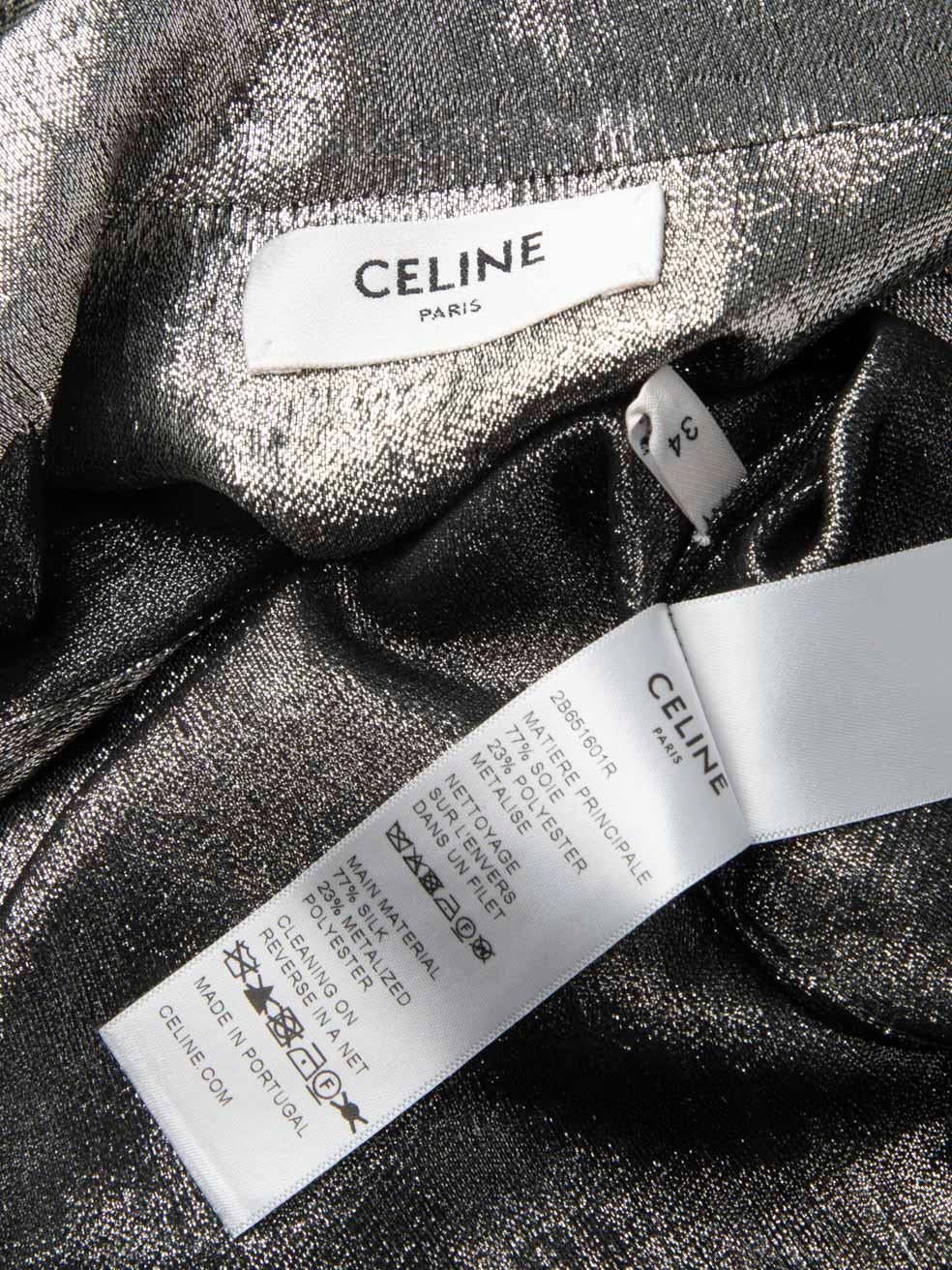 Céline Silver Silk Neck Tie Detail Blouse Size XS 4