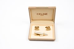 Celine Silver tone “Horsebit” Cufflinks and Tie Clip Set