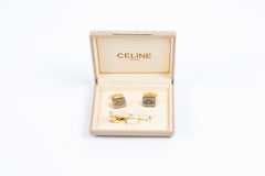 Celine Silver tone “Horsebit” Cufflinks and Tie Clip Set