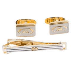 Celine Silver tone “Horsebit” Cufflinks and Tie Clip Set