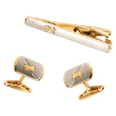 Celine Silver tone Horsebit Cufflinks and Tie Clip Set