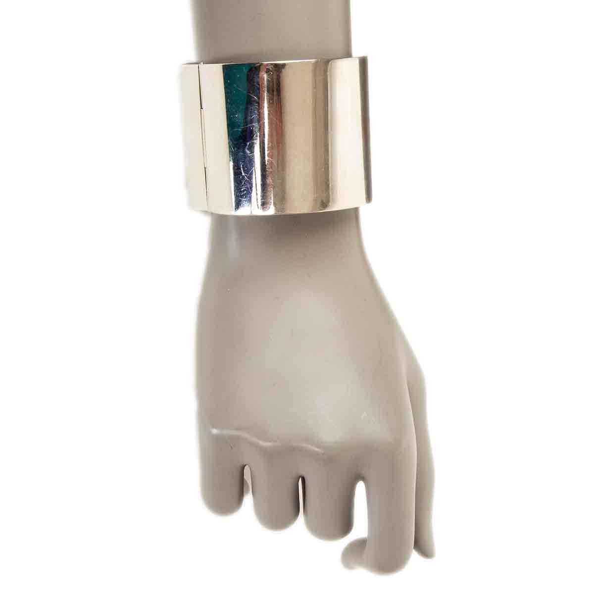 Women's CELINE silver tone metal WIDE MANCHETTE Cuff Bracelet M For Sale