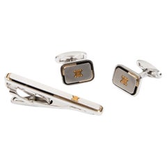 Celine Silver-tone Triomphe Tie Clip and Cufflinks Set