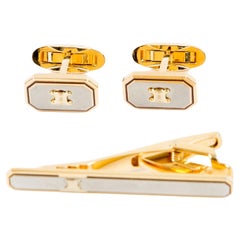 Celine Silver-tone “Triomphe” Tie Clip And Cufflinks Set