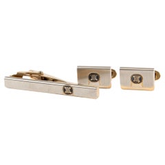 Celine Silver Tone Triomphe Tie Clip and Cufflinks Set
