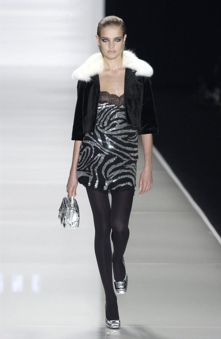 Celine silver zebra patterned sequin and lace slip dress, fw 2003